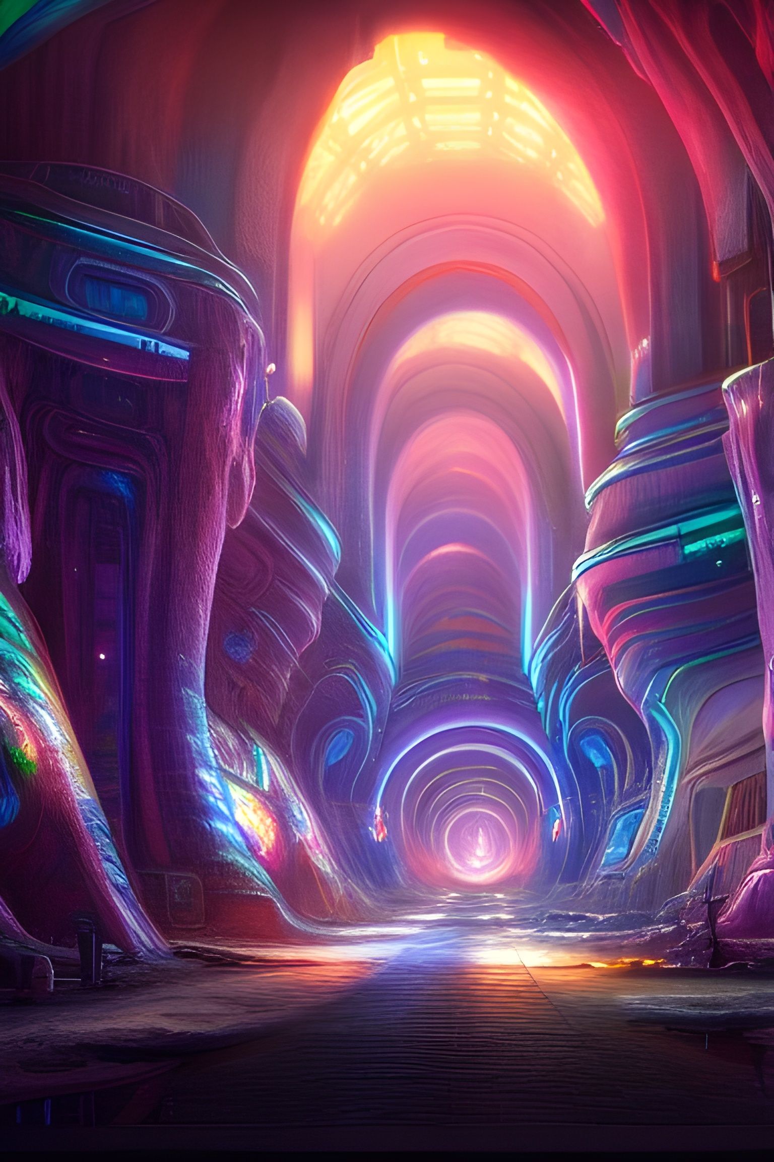 Alien Underground City: Surreal Glitchcore Concept Art