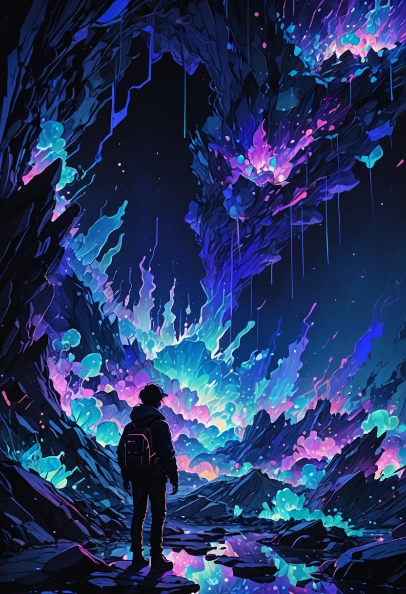 Luminous Crystal Figure in Sparkling Neon Underground Comix