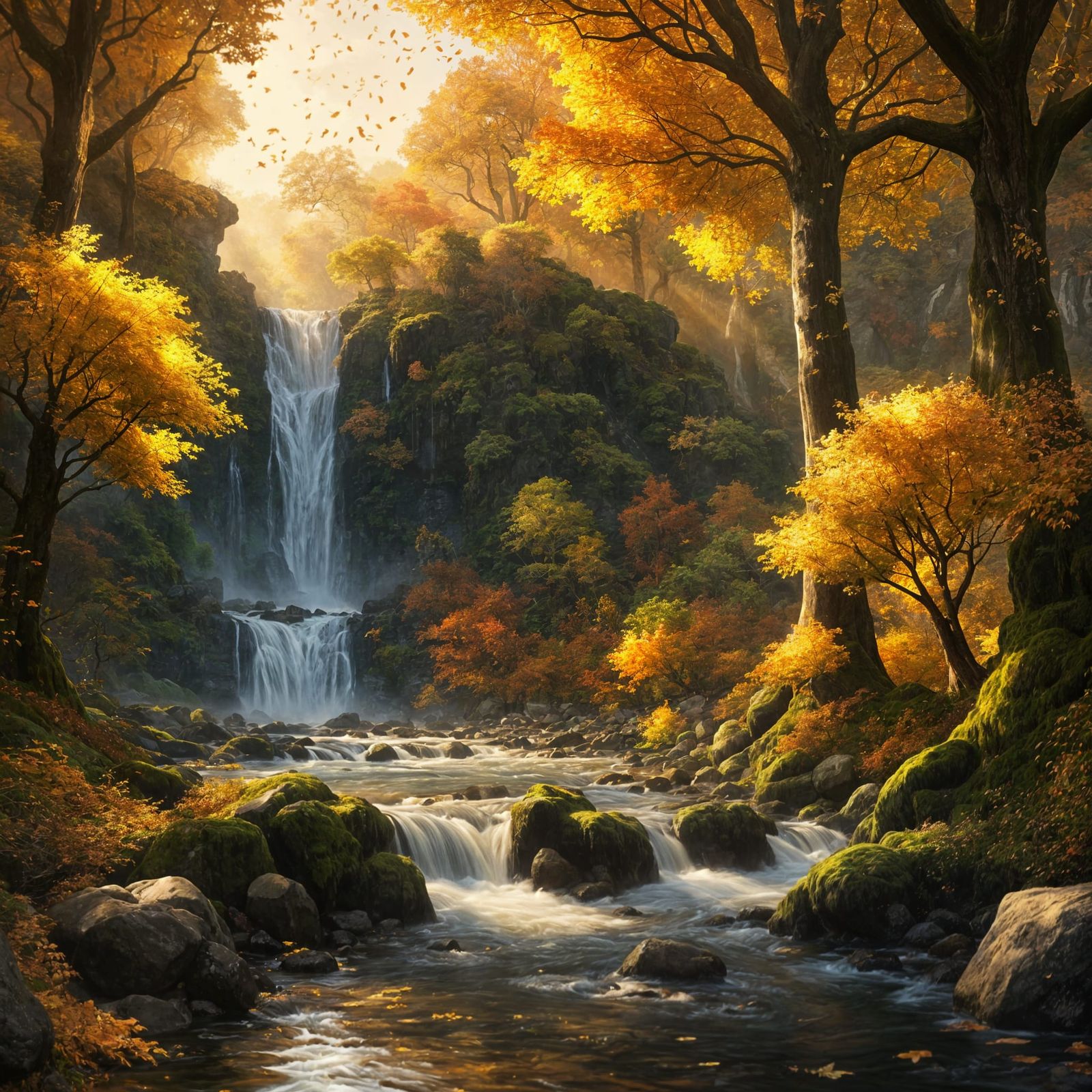 Majestic Autumn Waterfall in Golden Fall Colors