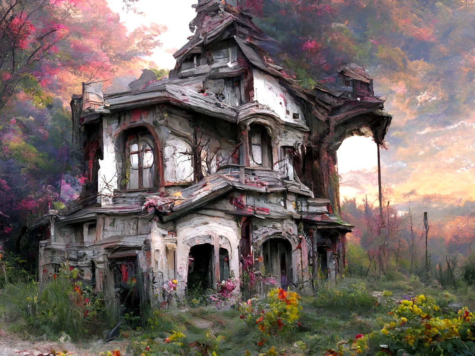 Post-Apocalyptic Victorian Manor at Sunset
