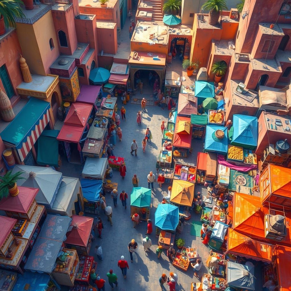 Marrakech Marketplace: Impressionistic Bird's Eye View