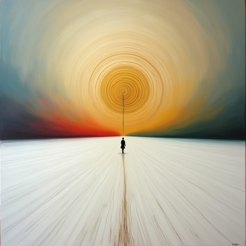 Minimalist Surreal Landscape with Golden Spiral