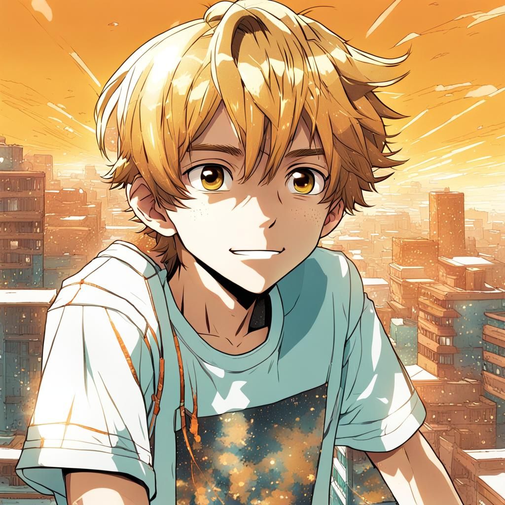 Golden-Haired Boy in Vibrant Anime Style