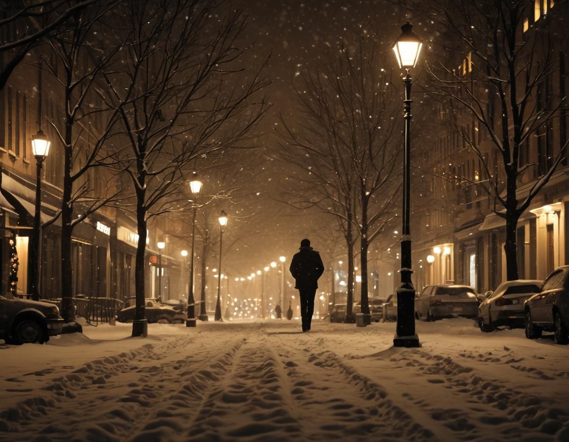 Christmas Eve Walk in Snow, Film Noir Style
