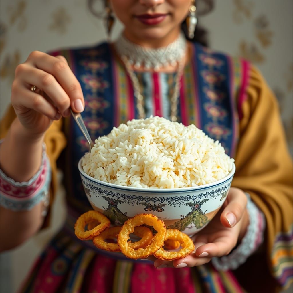 Persian Rice Still Life in Vibrant Painting Style