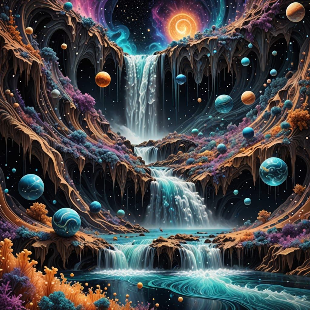 Stardust Waterfall Between Parallel Universes