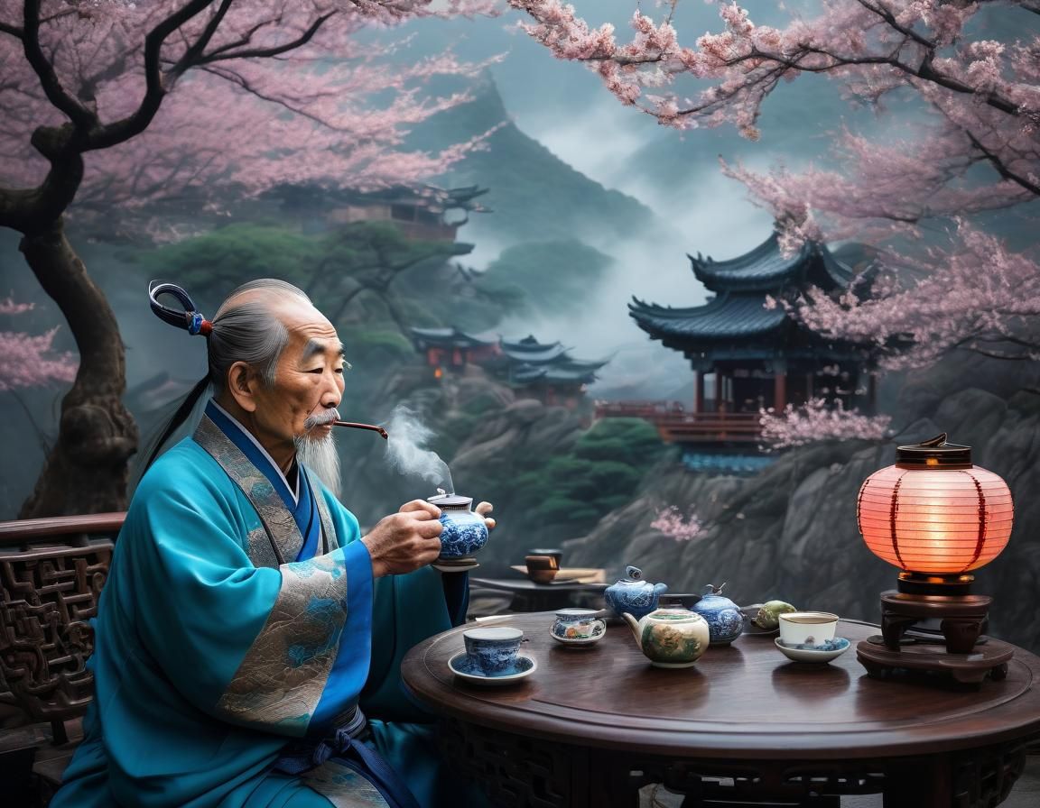 Mystical Chinese Sage and Dragon Tea Ceremony