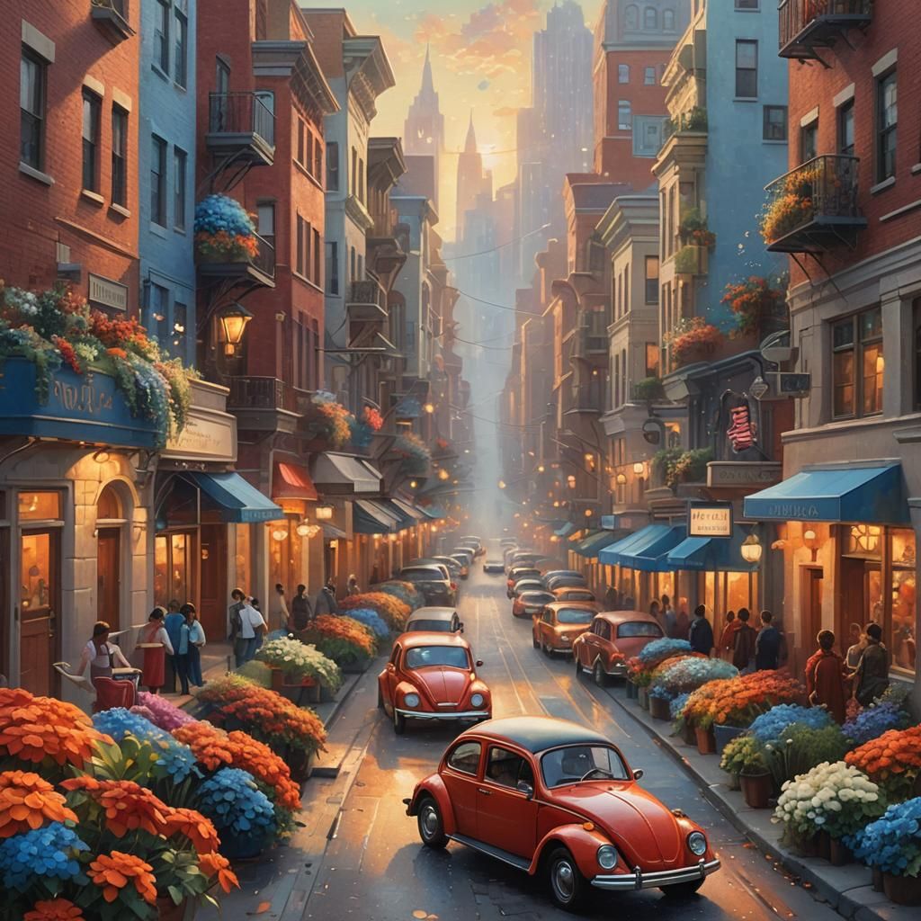 Whimsical Red Beetle Car Dream Art