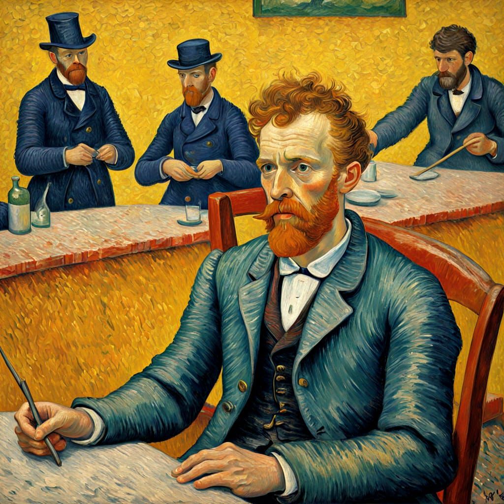 Neo-Impressionist Lab Discussion in Expressionist Oil