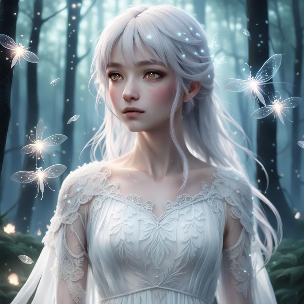 Anime Woman in Misty Forest, 3D Art