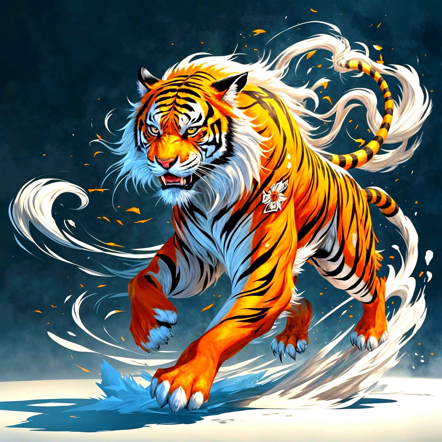 Korean Folk Art Tiger in Dynamic Minhwa Style