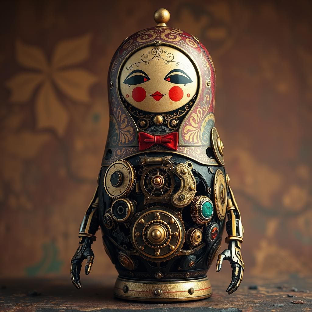 Ornate Robot Babushka Doll in Steampunk Style