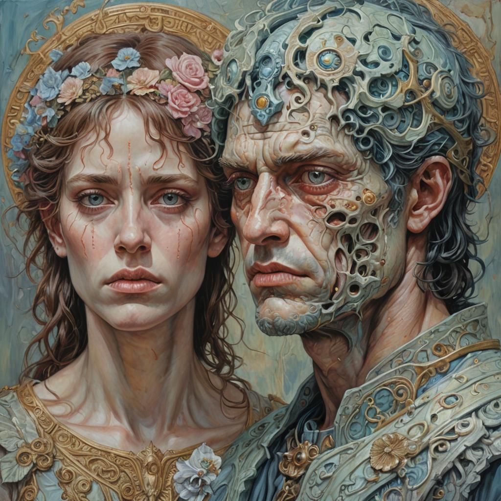 Two-Faced Fantasy Human in Pastel Oil Painting