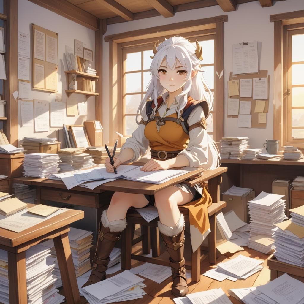 Freya, the HRD, checking on Einherjar list brought by Valkyr...