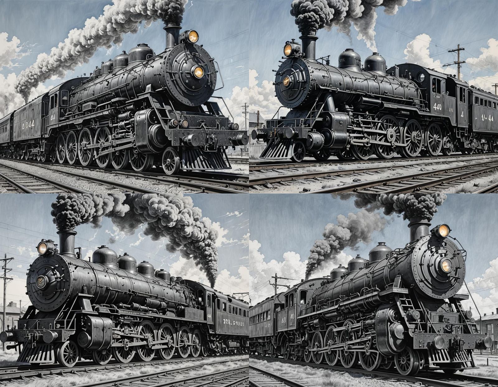 Steam Locomotive Train in Detailed Pencil Sketch