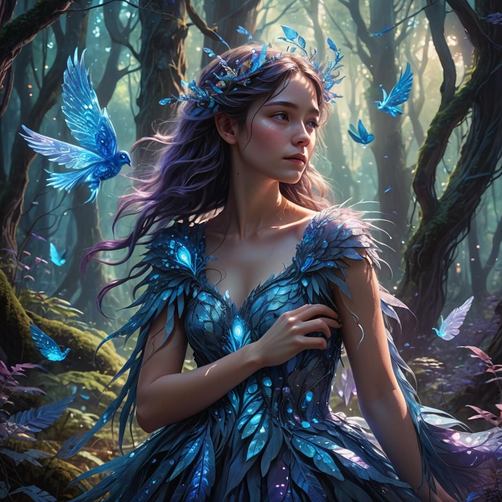 Dreamlike Forest Embrace: Fantasy Art Nouveau Painting