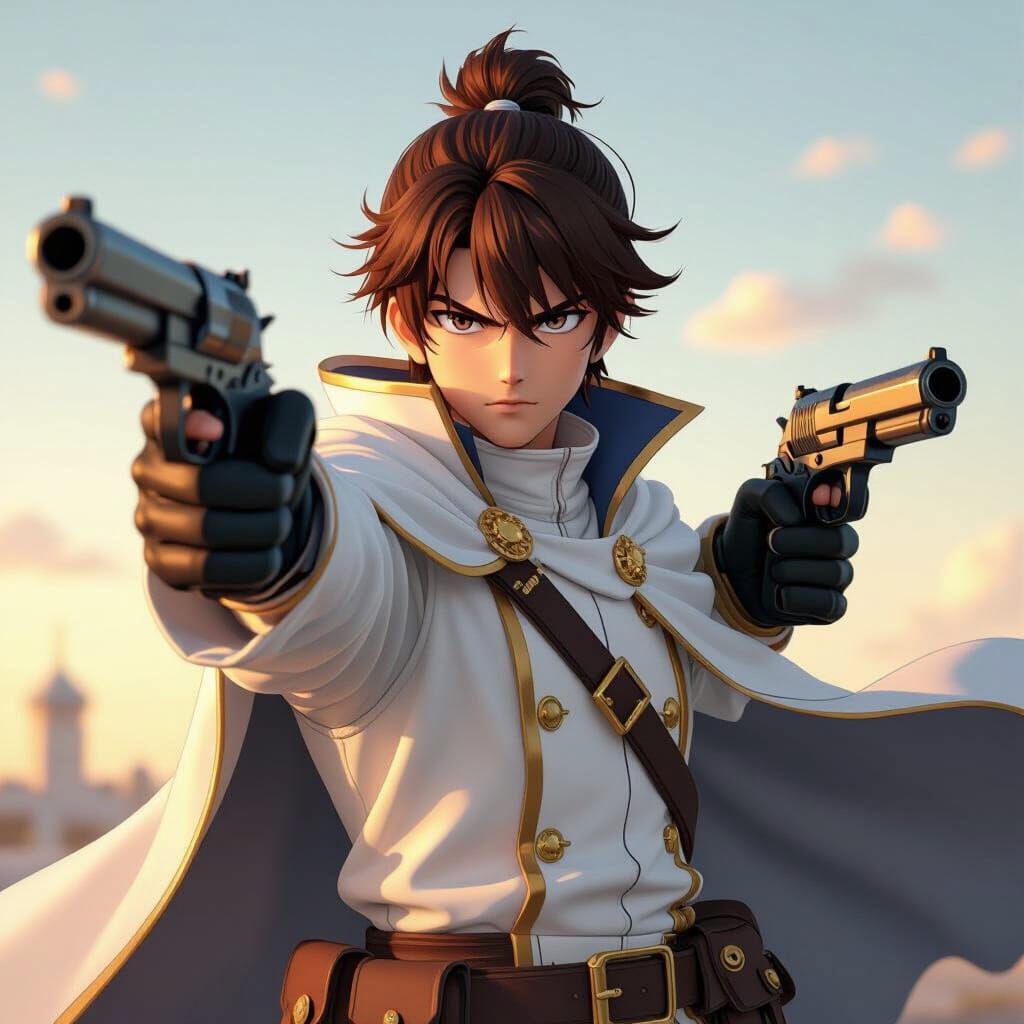 Young Captain with Dual Pistols in Golden Hour