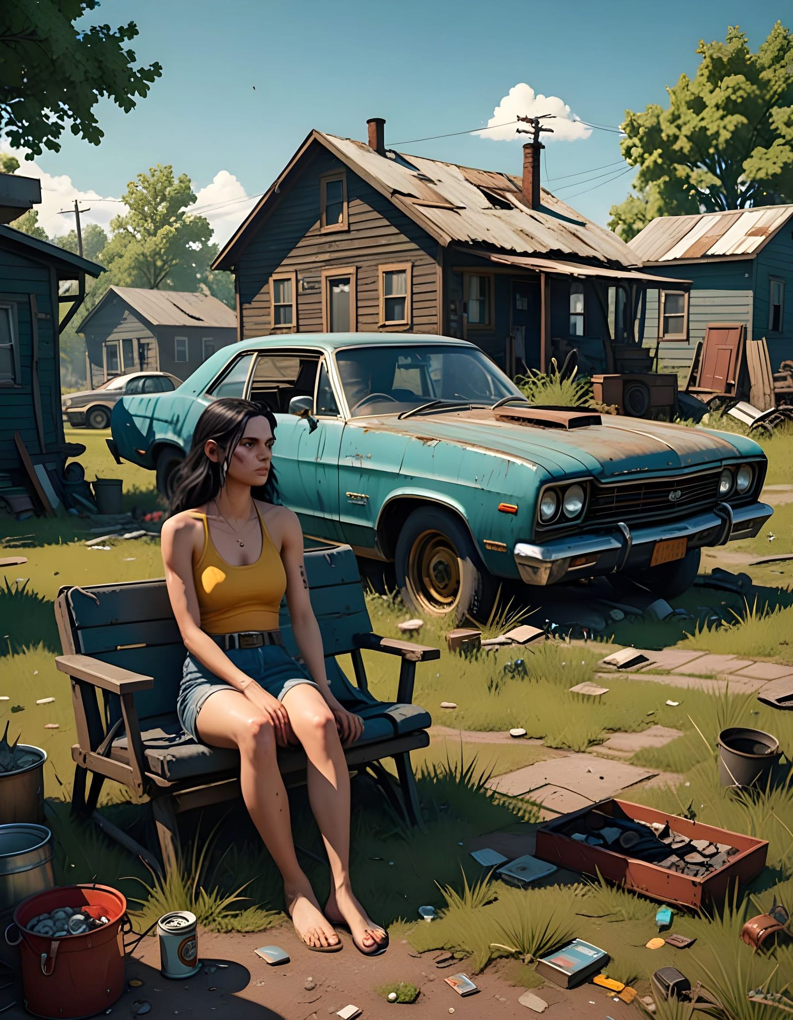 Slovenly Woman in Desolate Midwestern Landscape