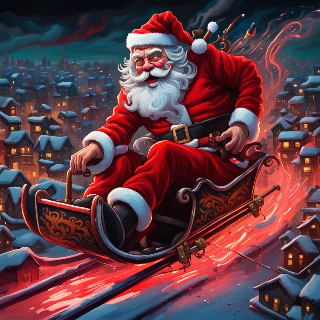 Evil Santa Claus in High Contrast Street Art Style