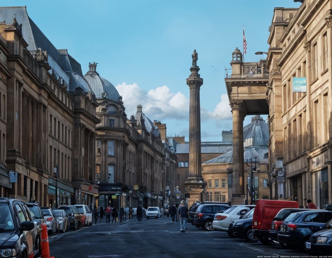 Night Scene on Greys Street Newcastle: Watercolor Painting