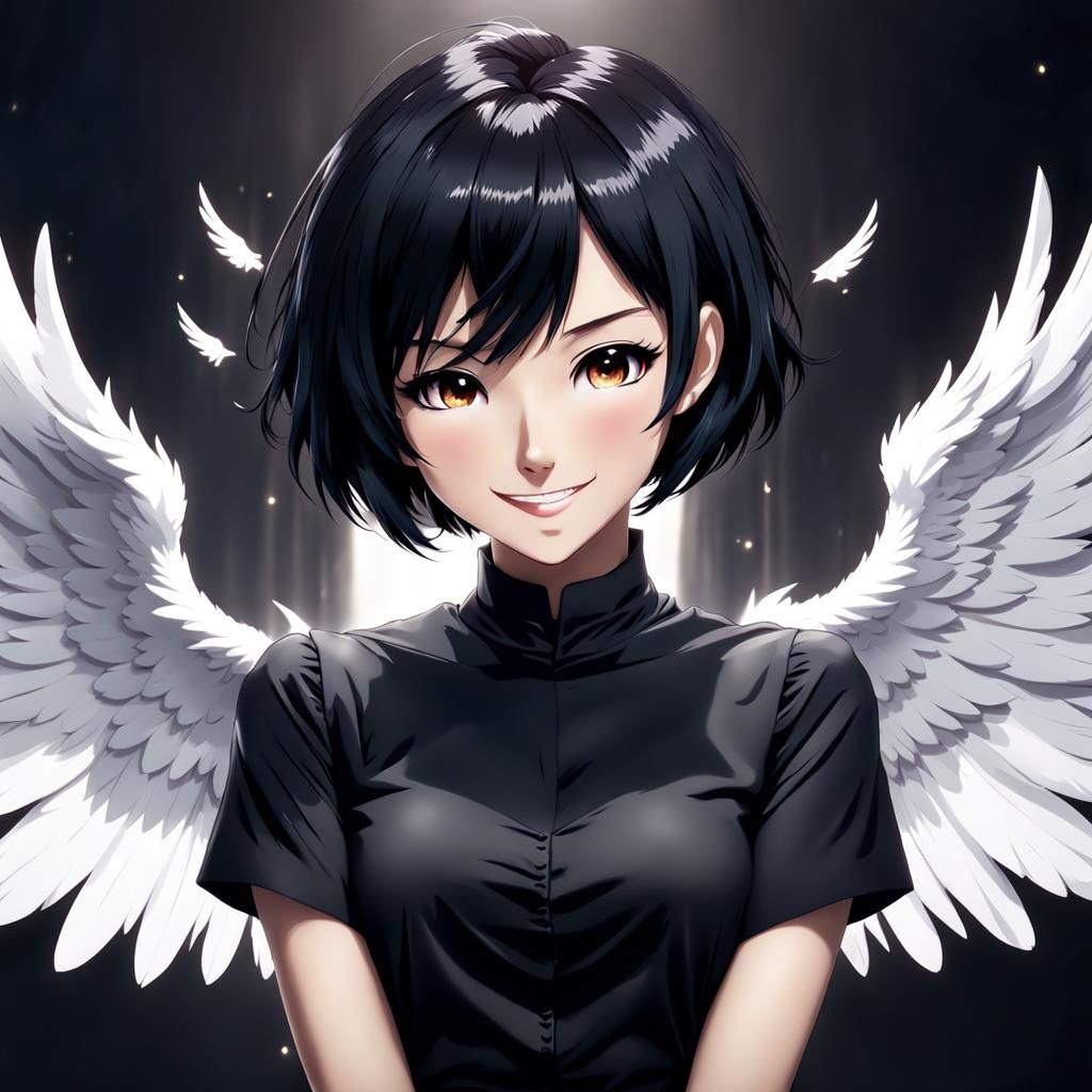 Anime Girl with Angel Wings, Split Screen Portrait