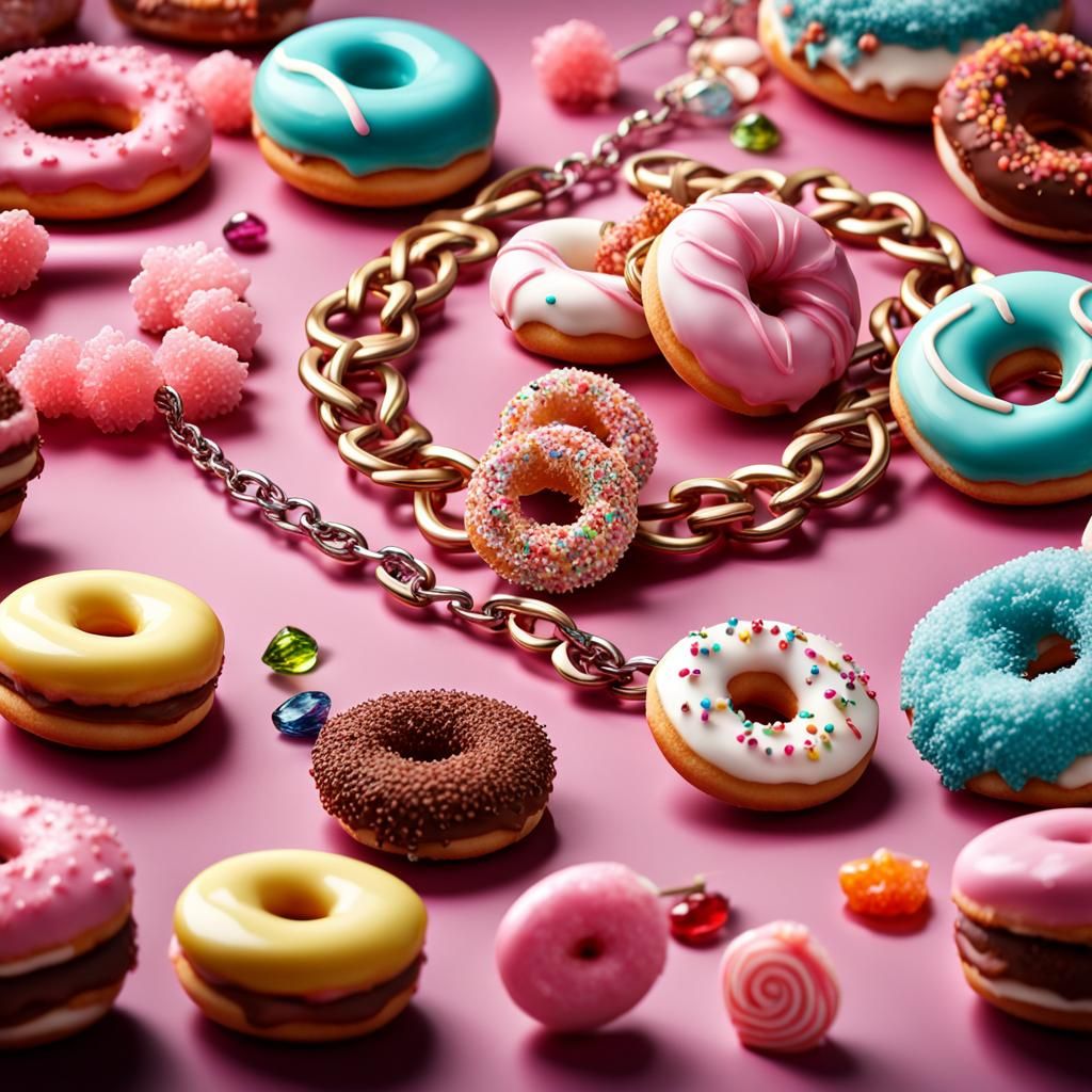 Jewelry Still Life with Sweets in Hyperrealistic Style