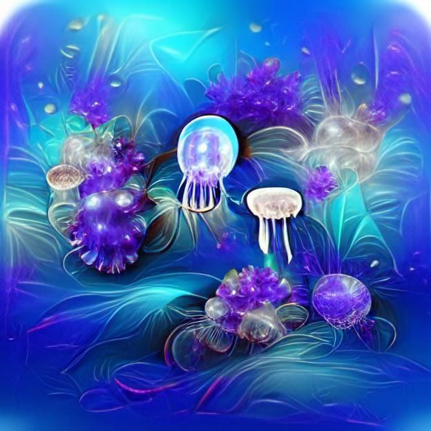 Bioluminescent Jellyfish in Deep Ocean