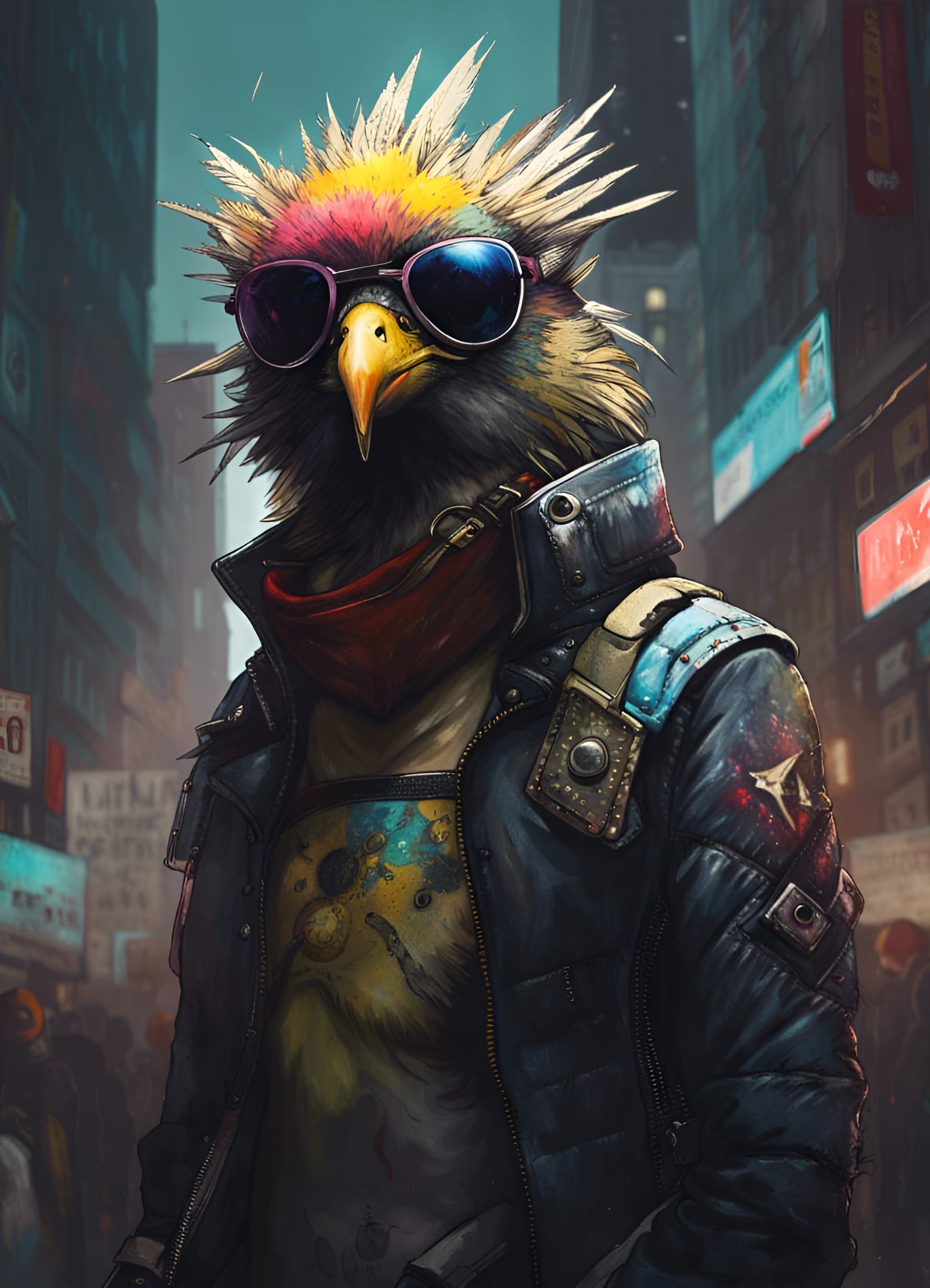 Cyberpunk Bird of Prey Portrait in Flight