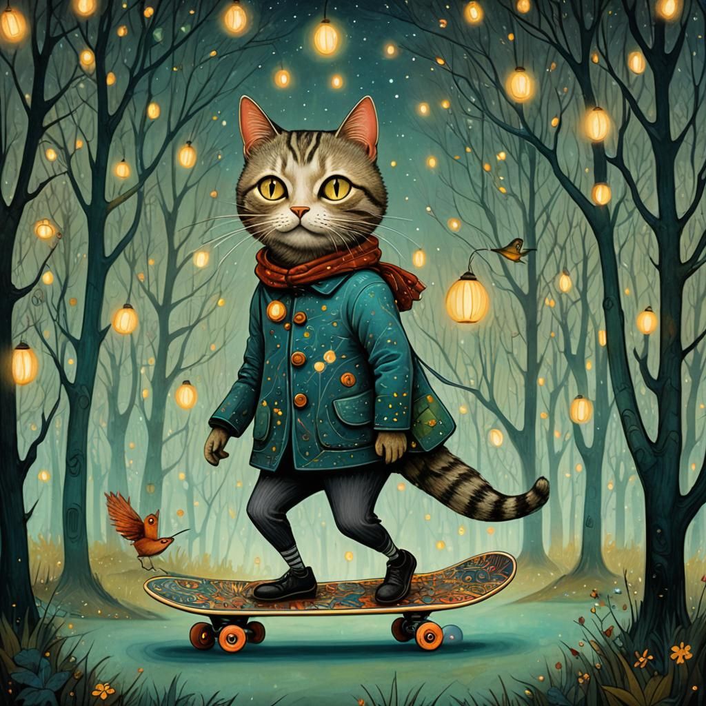 Dreamlike Woman-Cat in Art Brut Style