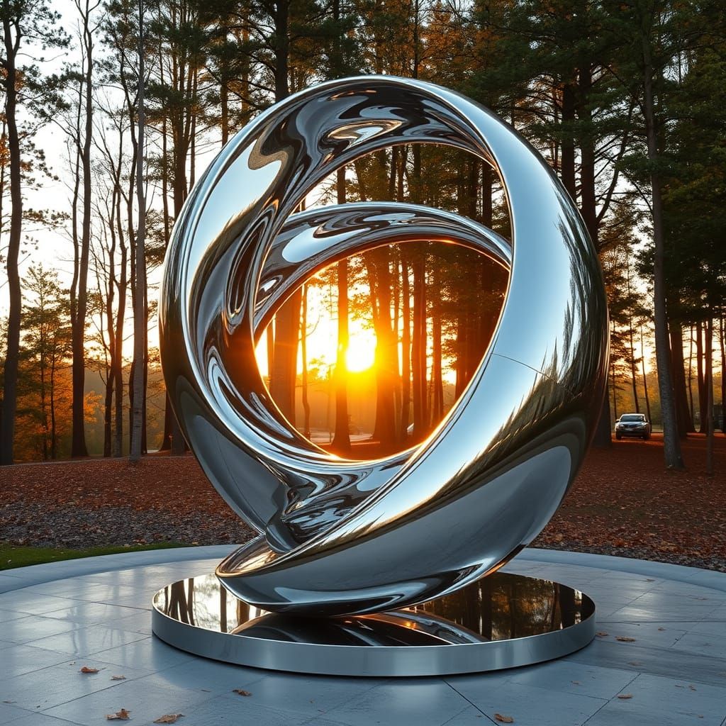 Ethereal Sunrise Chrome Sculpture Reflects Nature