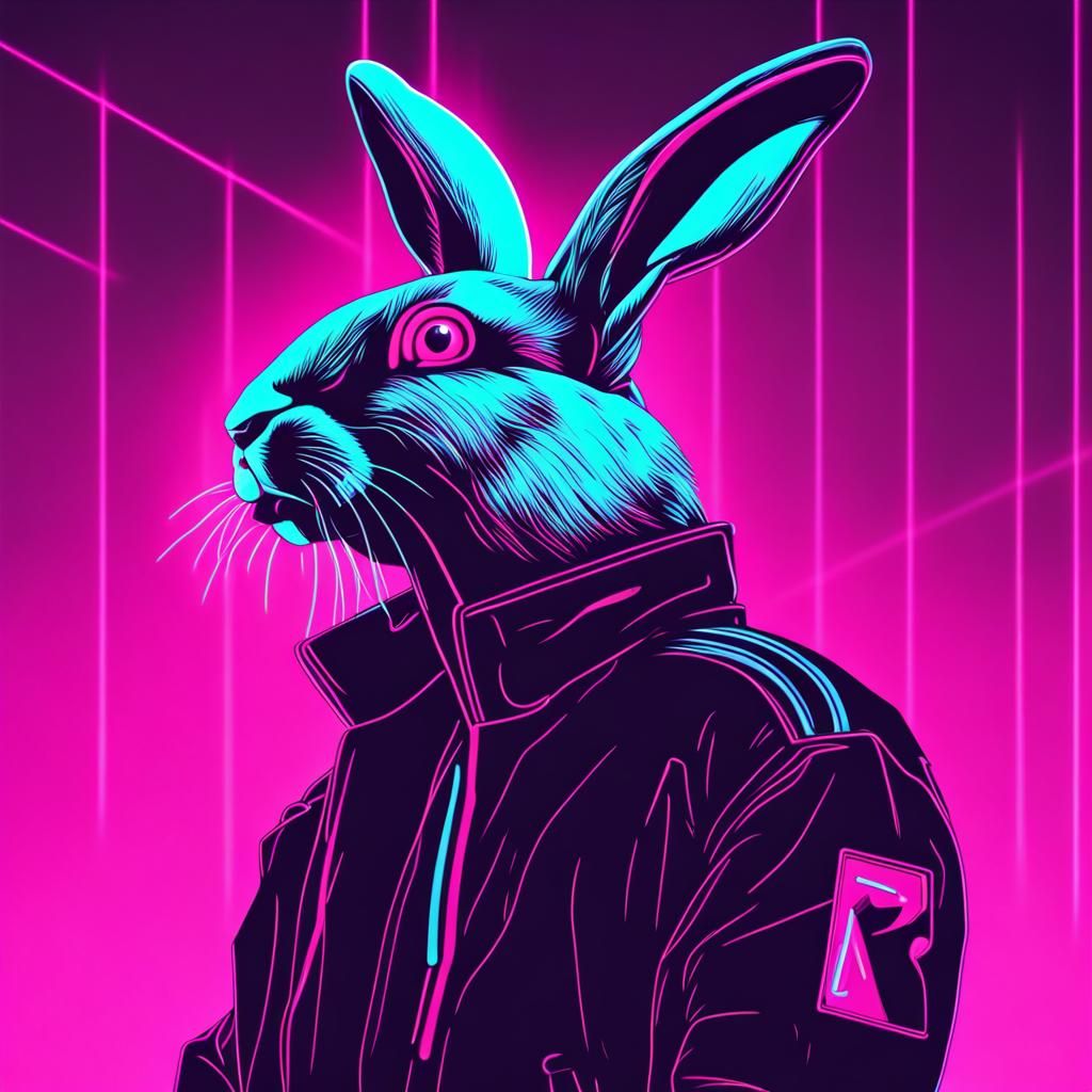 Synthwave Rabbit in Neon Retro Style