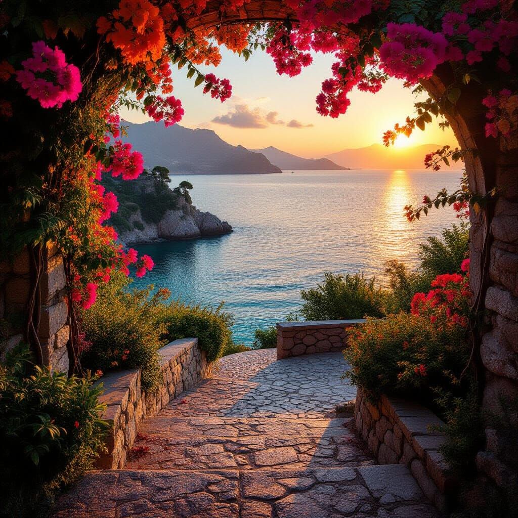 Winding Stone Path to Hidden Bay at Golden Hour