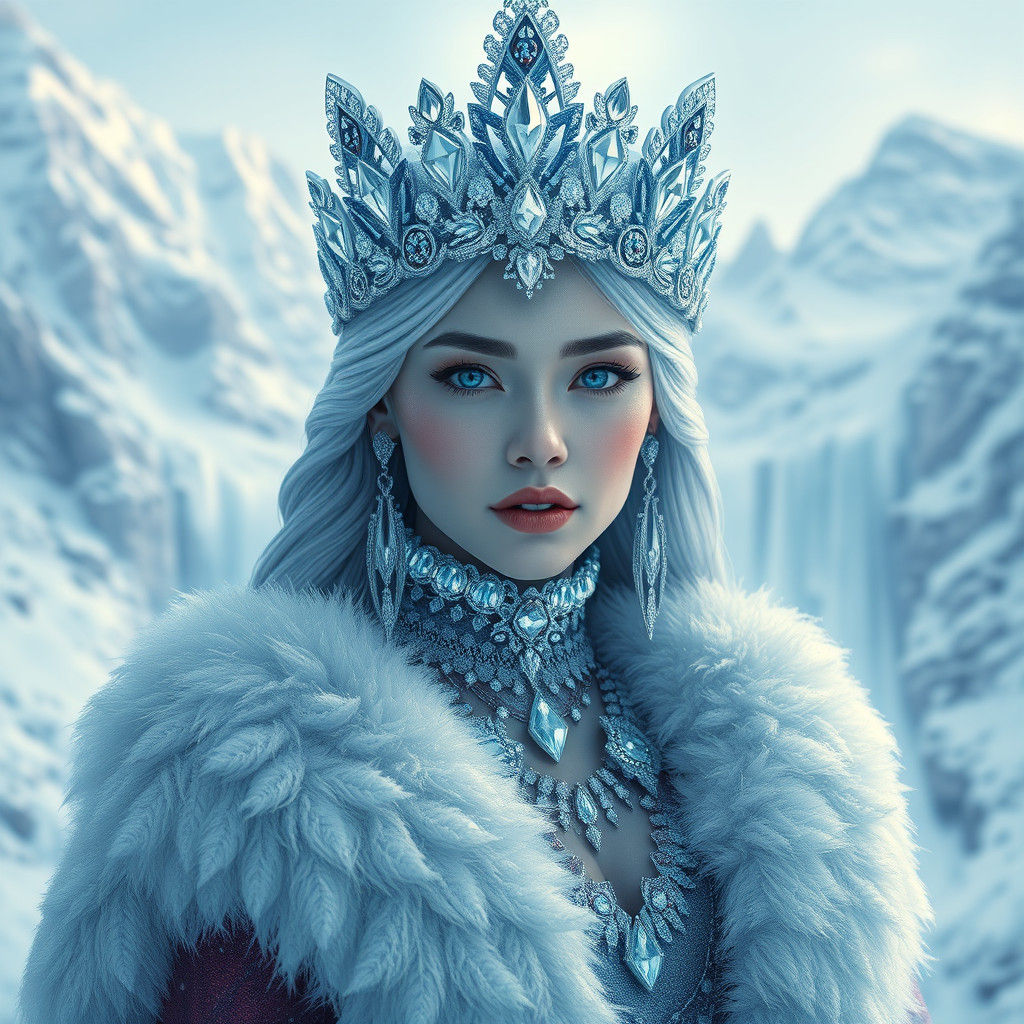 Icy Winter Queen with Futuristic Crown