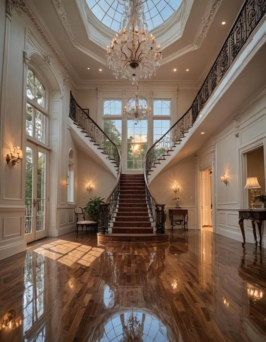 Antebellum Mansion Staircase with Sunset View