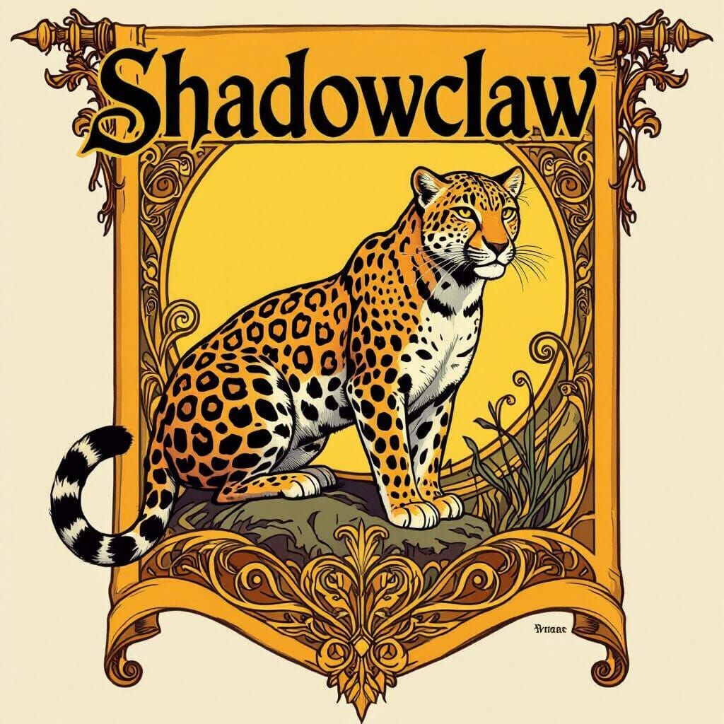 Shadowclaw Leopard Banner in Alphonse Mucha Style