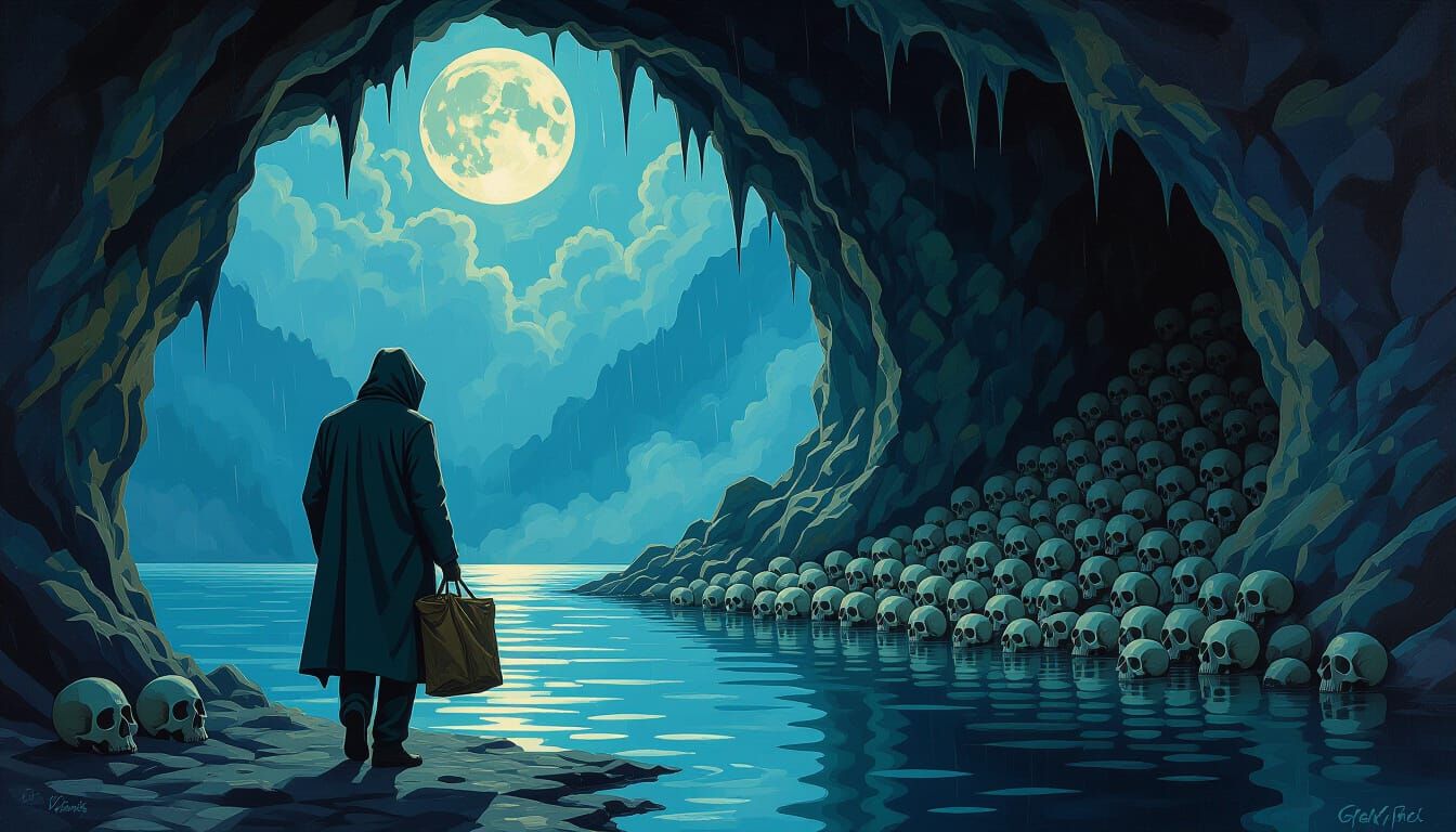 Lone Traveler in Hidden Cave of Skulls