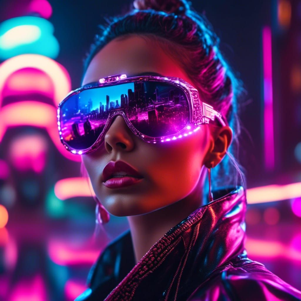 Cyberpunk Babe Reflecting Future Cityscape