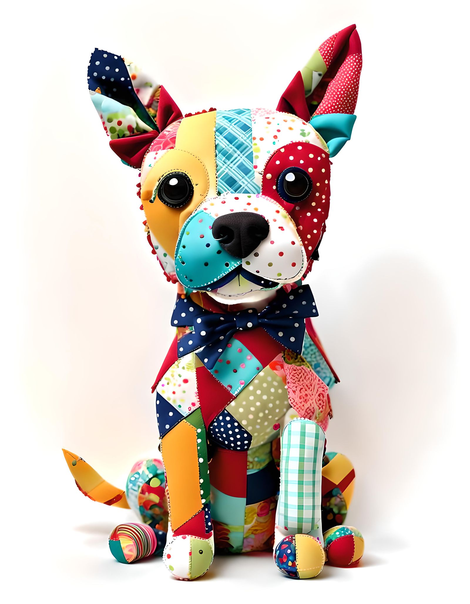 Fabric Scrap Dog Sculpture on White Background