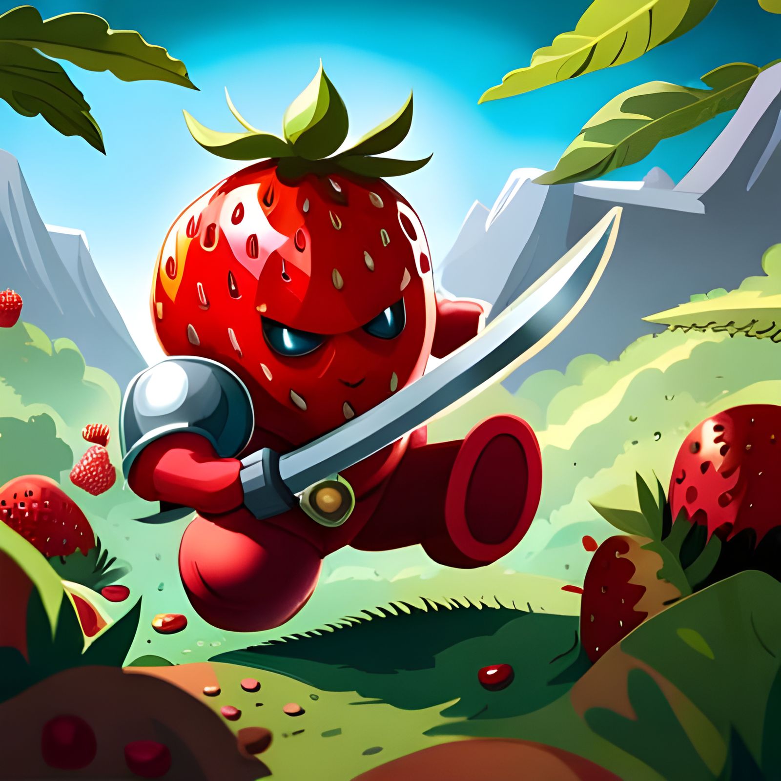 Strawberry Soldier Charges into Battle: Anime Concept Art