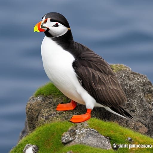 Hyperrealistic Pencil Sketch of Colourful Puffins
