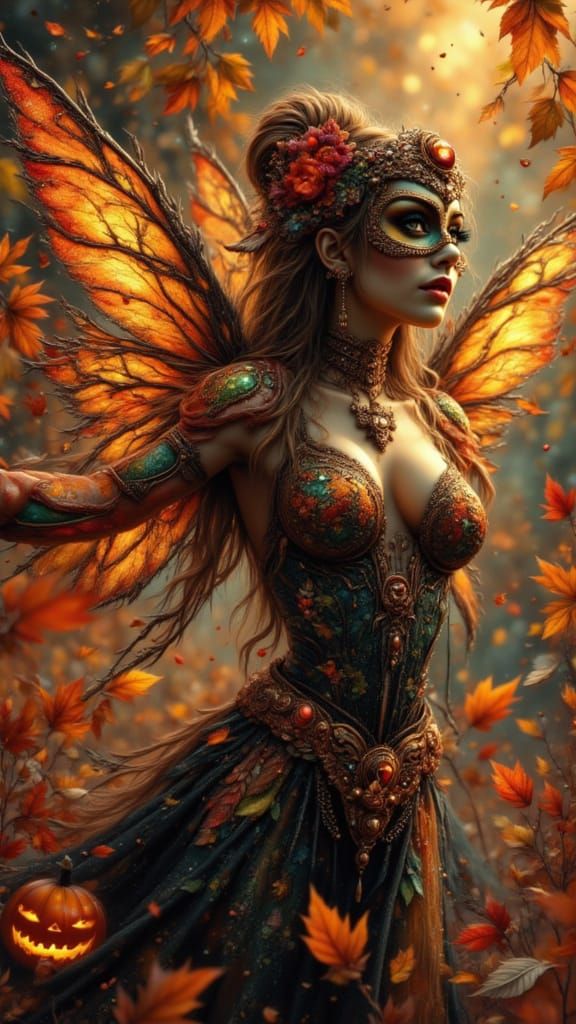 Autumn Faerie Goddess with Dia de Muertos Mask