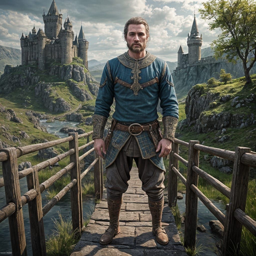 Medieval Peasant in Fantastical Scotland Landscape