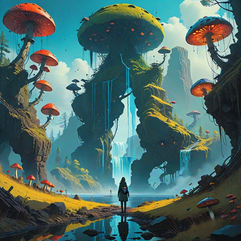 Heroic Woman in a Vibrant Mystical Realm