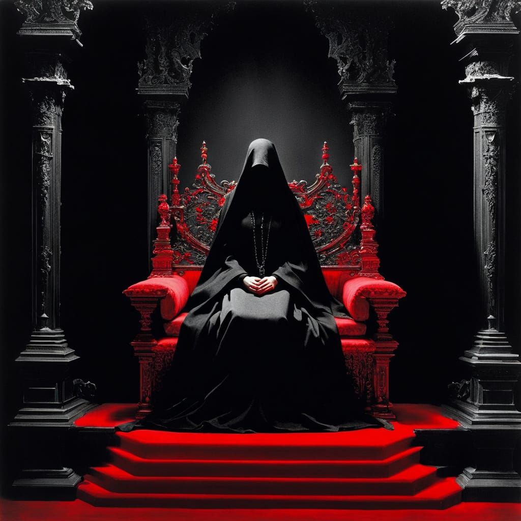 Faceless Woman on Throne with Red Highlights