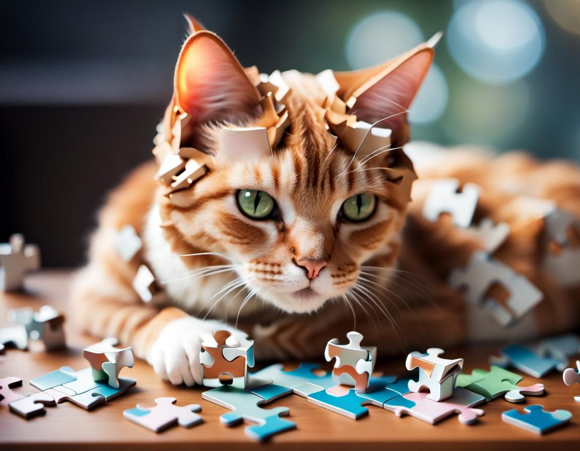 Cute Puzzle Cat: 3D Rendered Professional Photo