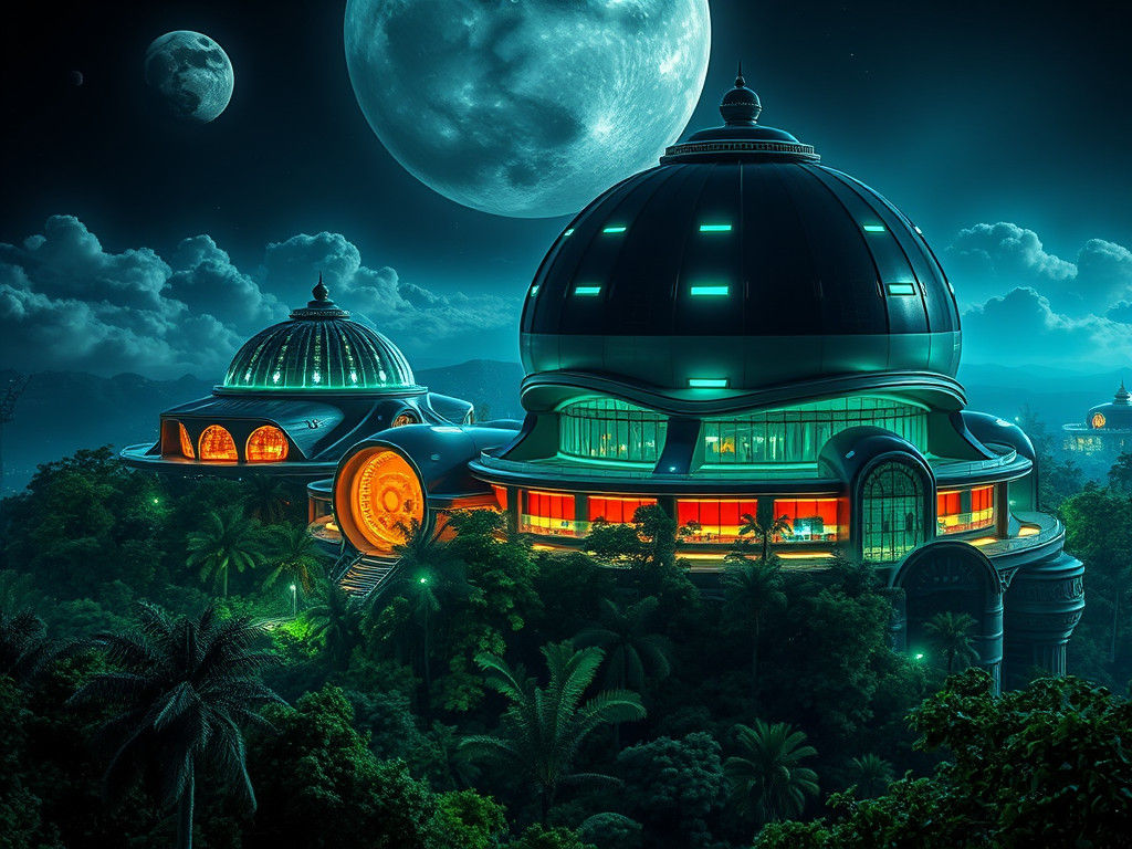 Futuristic Lunar City with Terraformed Greenery