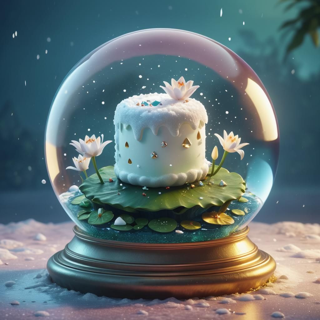 Marshmallow and Lily Pad snow globe