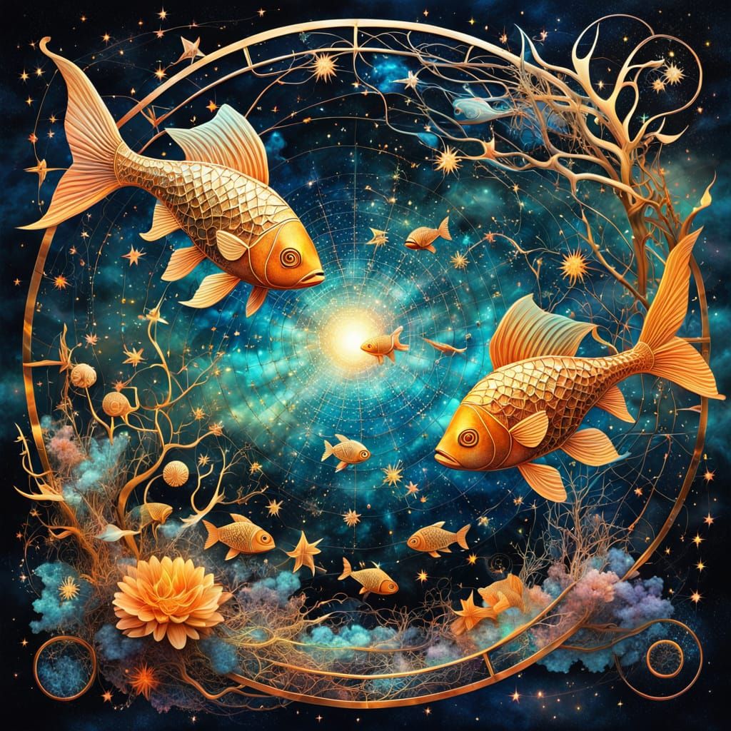 Ethereal Zodiac Dreamscape in Vibrant Bio Art Style