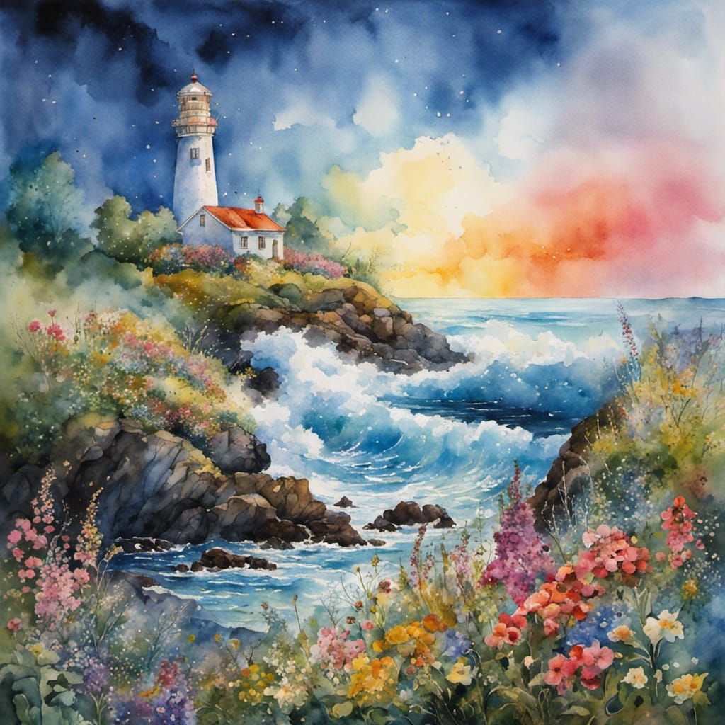 A lighthouse with flowers