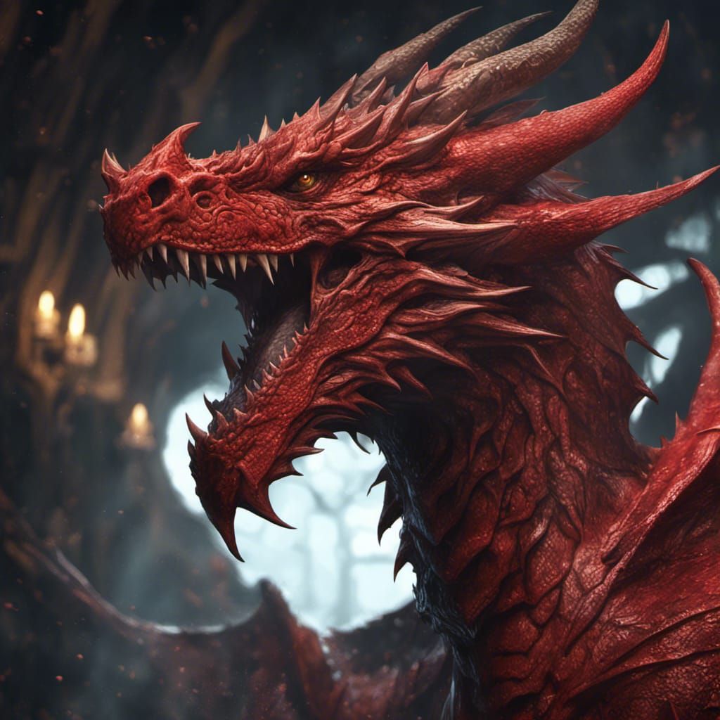Hyperdetailed Red Dragon Portrait in Dark Fantasy Style